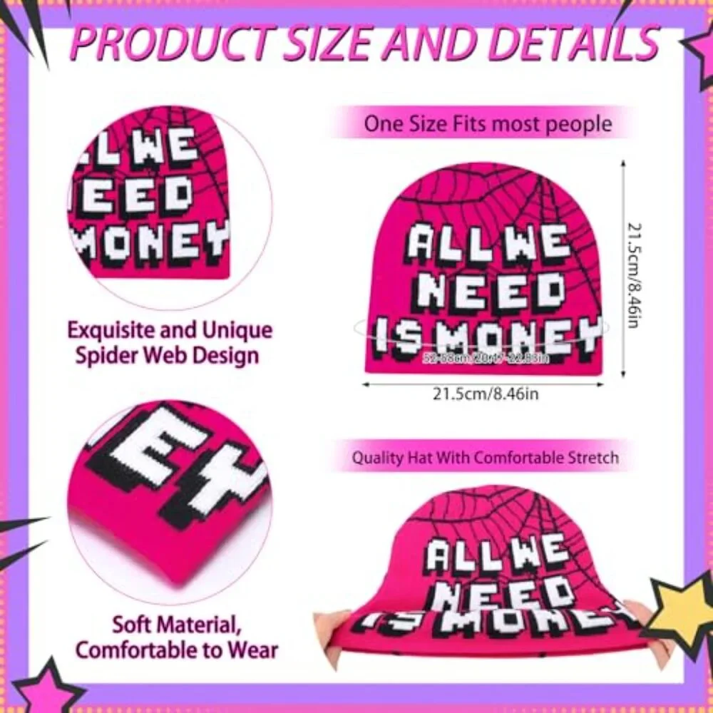 Y2K Spider Web Beanie Set Acrylic Knit Unisex Streetwear Casual Hats_4